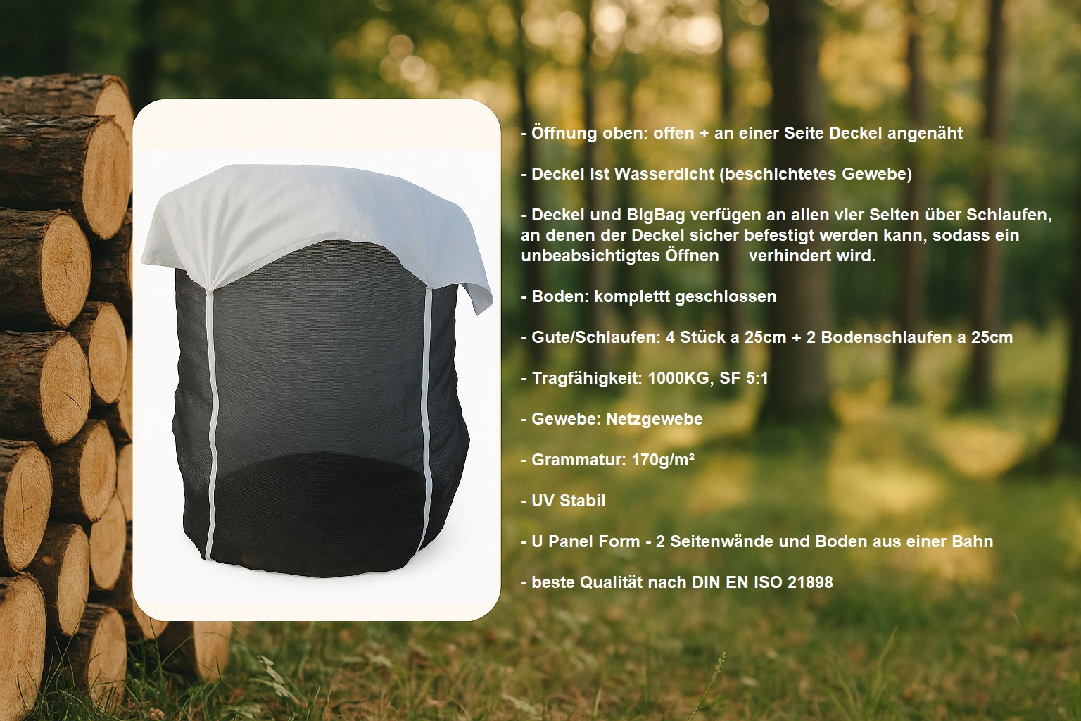 Premium Holzbag 100x100x120cm mit Abdeckung